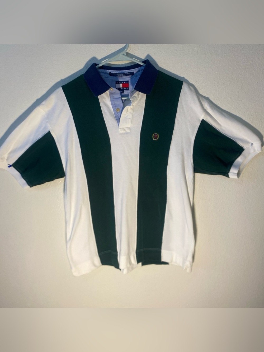 Tommy Hilfiger Vintage 90’s Mens Striped Rugby Polo Shirt Medium Green White